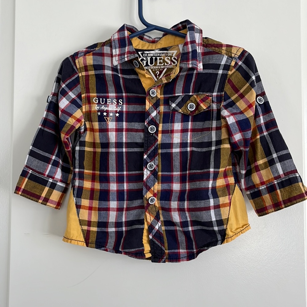 Guess cotton plaid button down shirt size 12m